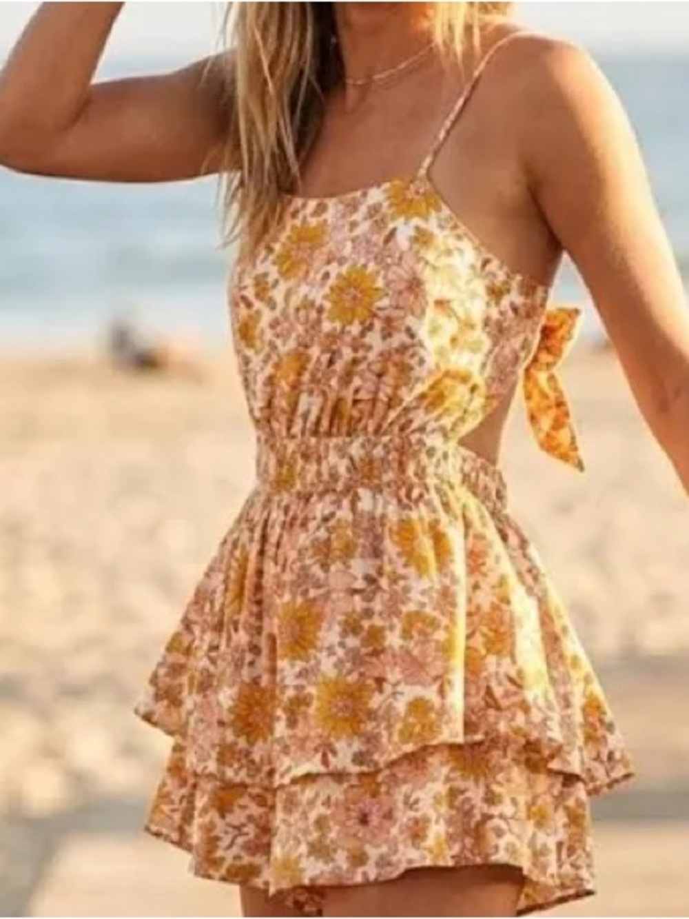 American Eagle Outfitters Floral Sundress shorts romper  in Yellow and Pink-Med.